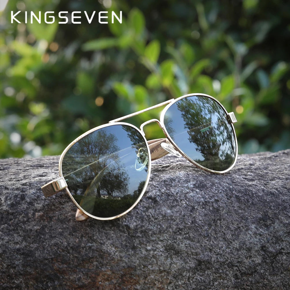KINGSEVEN High Quality Wood Alloy Frame Men Sunglasses Women UV400 Sun Glasses HD Polarized Lens Eyewear Camping Fishing gafas