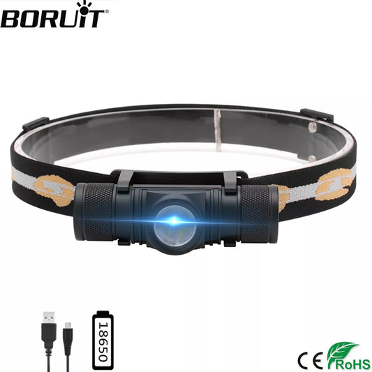 BORUiT D10 L2 LED Headlamp Powerful 3000LM Waterproof Headlight USB Rechargeable 18650 Head Torch Camping Fishing Lantern