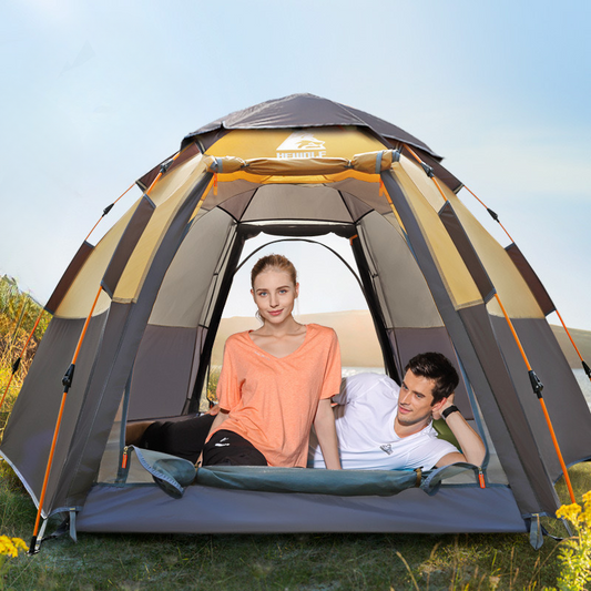 Spacious Hexagonal Camping Tent: Waterproof, Sunproof, and Quick Setup